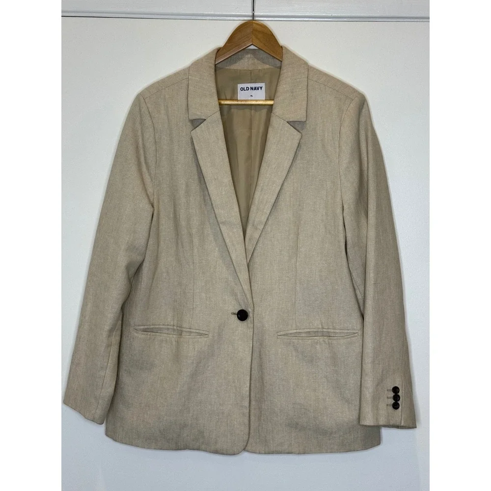 Old Navy Mens XL Linen Blend Blazer Sport Coat Beige Beachy Wedding Lightweight